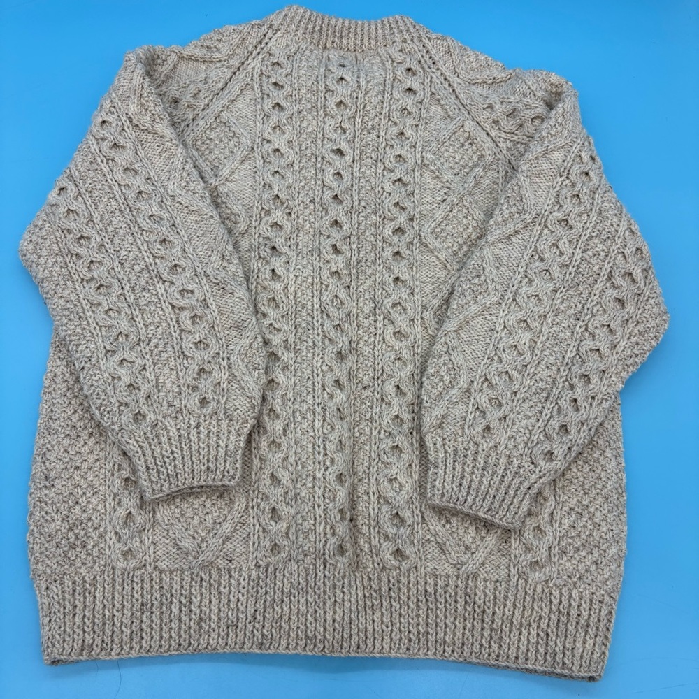 Blarney Woolen Mills Hand Knit Irish Sweater Fisherman Pattern Beige - Picture 5 of 10